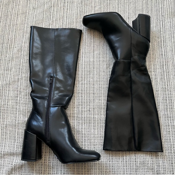 Steve Madden Shoes - Black Knee High Block Heel Boots | Square Toe Chic Trendy Fall Winter Boots